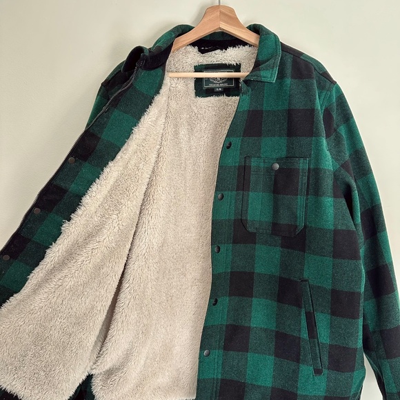 GH Bass Jacket Men Size XL Green Black Plaid Wool Blend Sherpa Lined Chore Coat - Picture 4 of 5